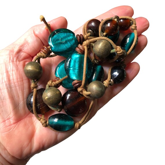 Mixed Glass Metal and Wood Bead Hand Tied Necklac… - image 8