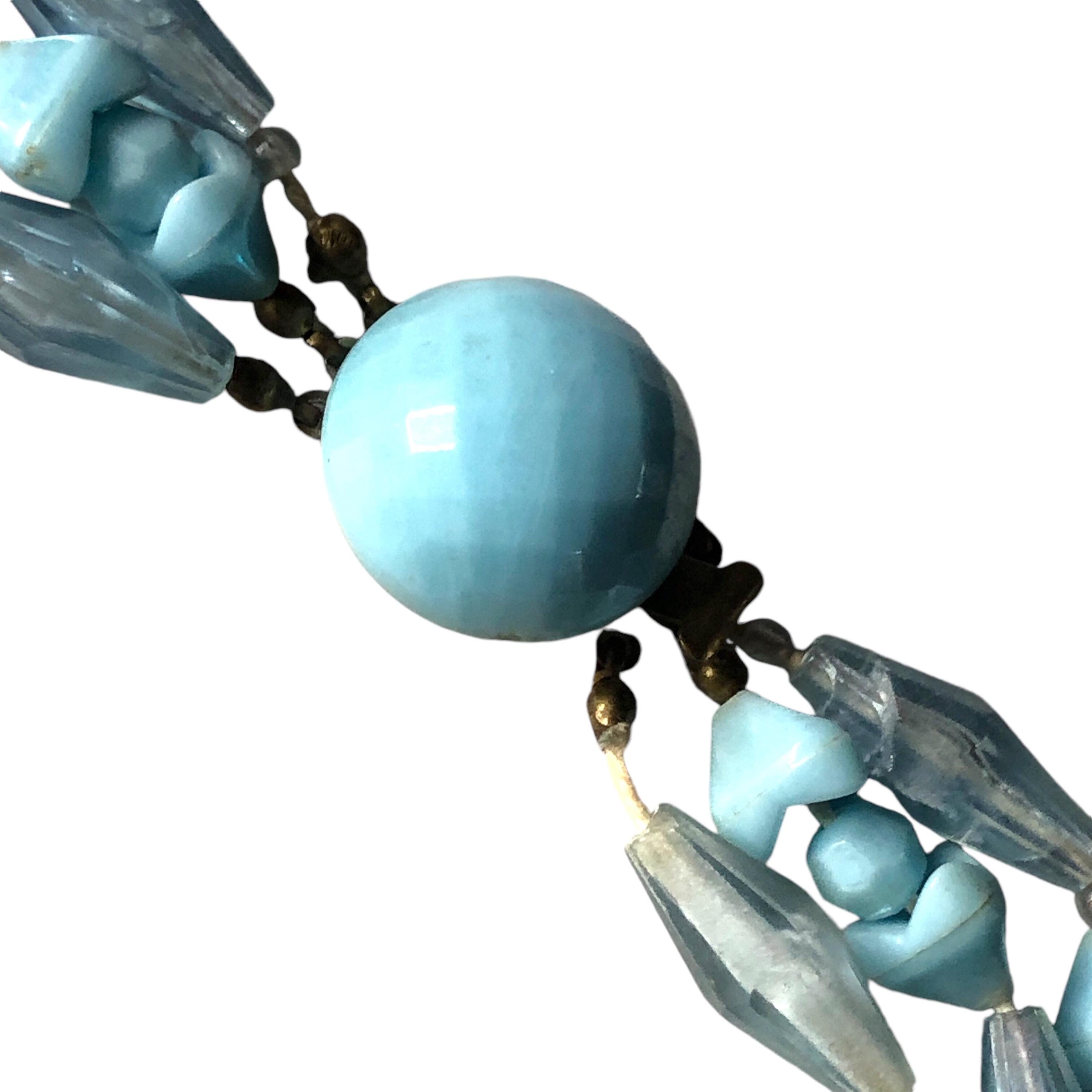 Collier Ancien Vintage Perles Bleu 3 Rangées - Très Bon état, Bijou Rétro