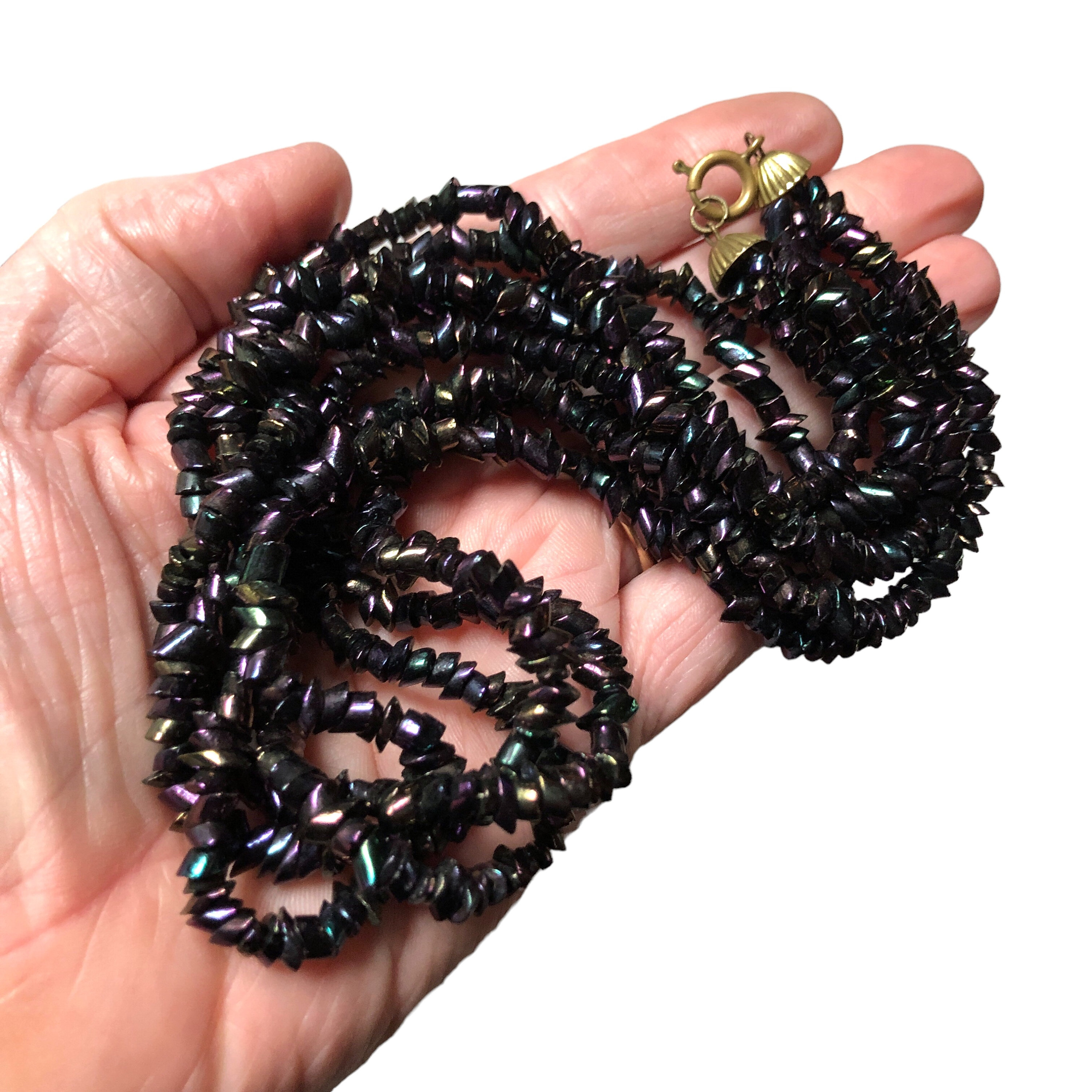 Collier Multirangs Perles Verre Noir - Longueur 56 Cm - Style Afrique - Occasion