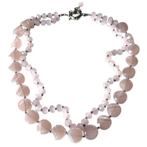 Vintage Rose Quartz Two-Strand Necklace, Faceted Pink Gemstone Choker