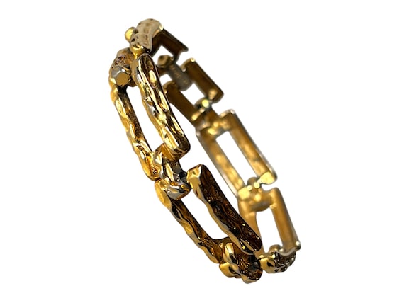 Vintage 1970s Monet Gold Tone Textured Link Bracelet Tree Bark
