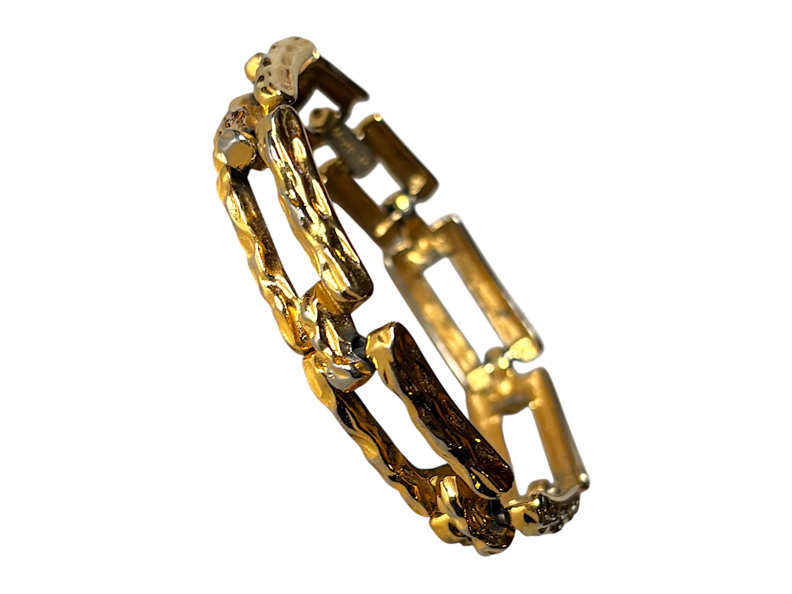 Vintage 1970s Monet Gold Tone Textured Link Bracelet Tree Bark