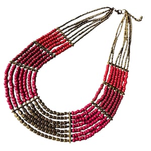 Red & Gold Cleopatra Necklace: Egyptian Style Beaded Collar