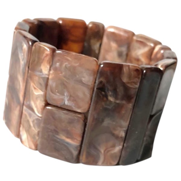 Vintage Brown Marble Acrylic Stretch Bracelet, 1980s Fashion Cuff