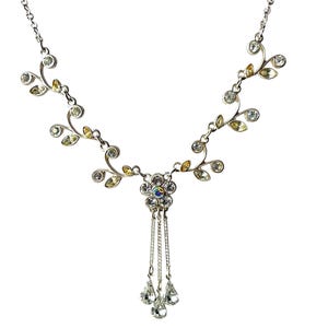 Vintage Avon Silver Tone Floral Y Necklace Crystal Drop Statement Jewellery