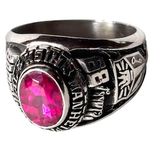 Vintage Siladium Class Ring: Manheim Central High, Ruby Red Stone