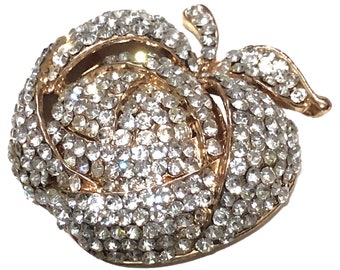 Vintage Gold Crystal Pavé Sparkle Apple Brooch