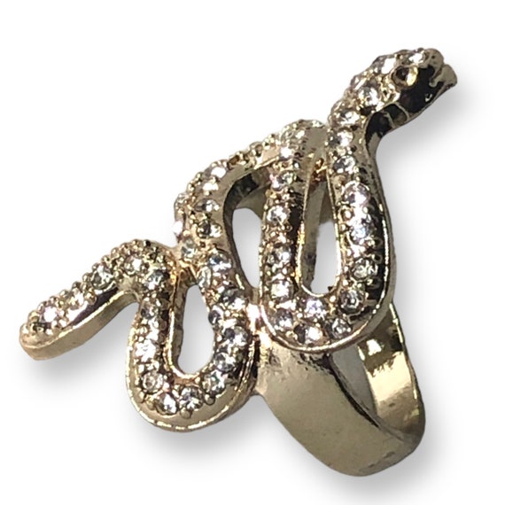 Rhinestone Snake Ring, Gold Style Snake Ring Encr… - image 5