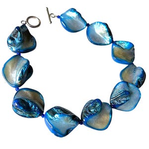 Vintage Blue Blister Pearl Bracelet Sterling Silver Toggle Clasp Statement Shell Jewellery