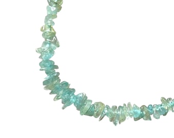 Aquamarine chip necklace, sterling silver clasp necklace, semi precious stone jewellery, blue crystal bead necklace, gemstone choker