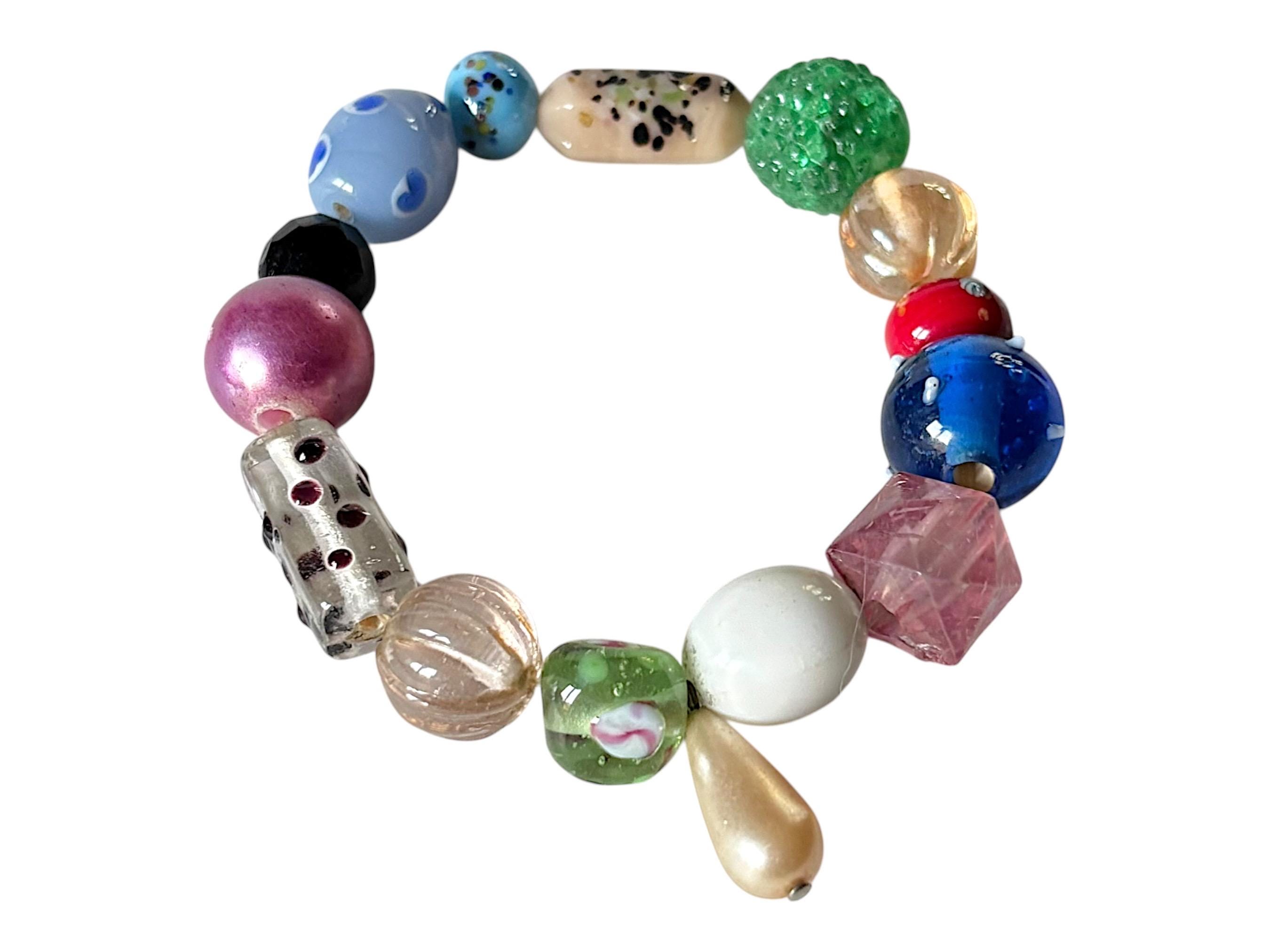 Vintage Handmade Lampwork Glass Bead Stretch Bracelet Colourful 