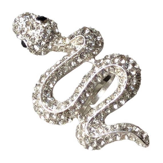 Vintage Rhinestone Snake Ring, Silver Style Adjus… - image 5
