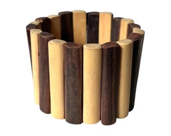 Vintage 1990s Wood Panel Stretch Bracelet: Modernist Design