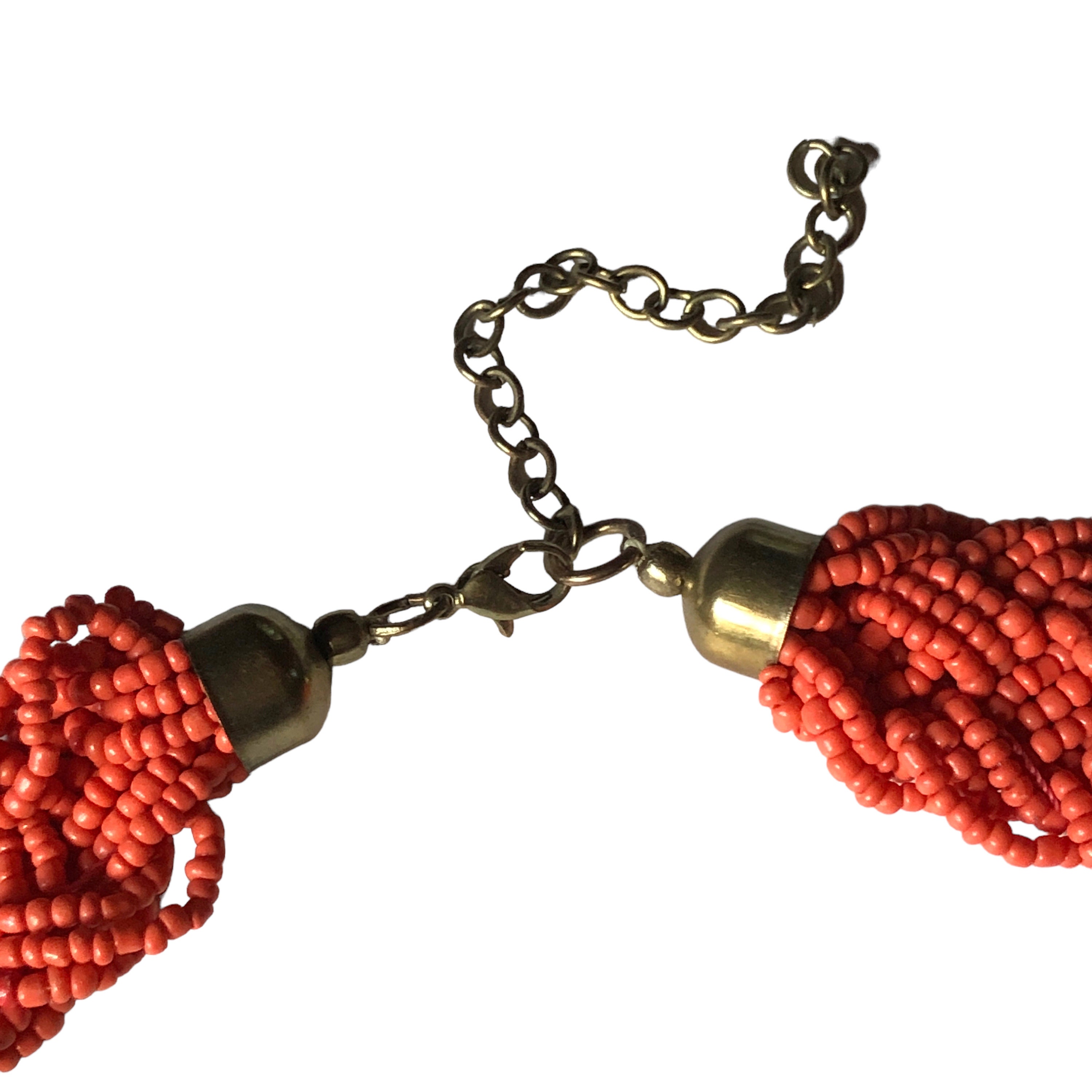 コーラルビーズネックレス コーラルシードビーズネックレス、ヴィンテージツイストマルチ