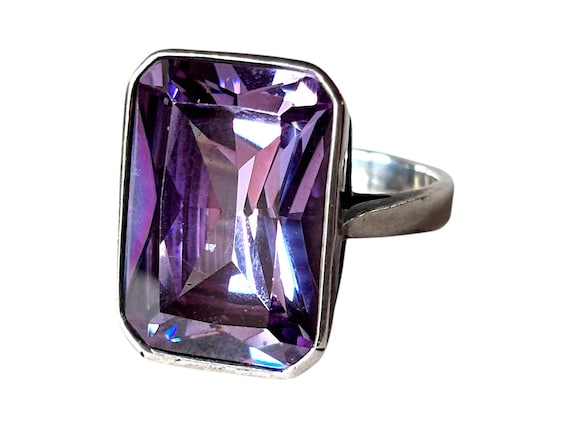 Vintage Alexandrite Cocktail Ring: Sterling Silve… - image 1
