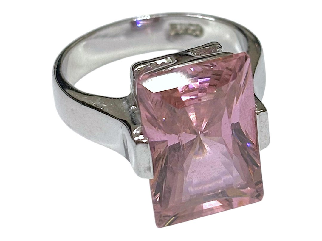 Vintage EDCO Pink Crystal Statement Ring, Silver Tone Geometric ...