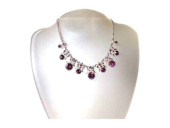 Collier Vintage Ancien Strass Cristal – Longueur 42 Cm, Style Années 20 – Occasion