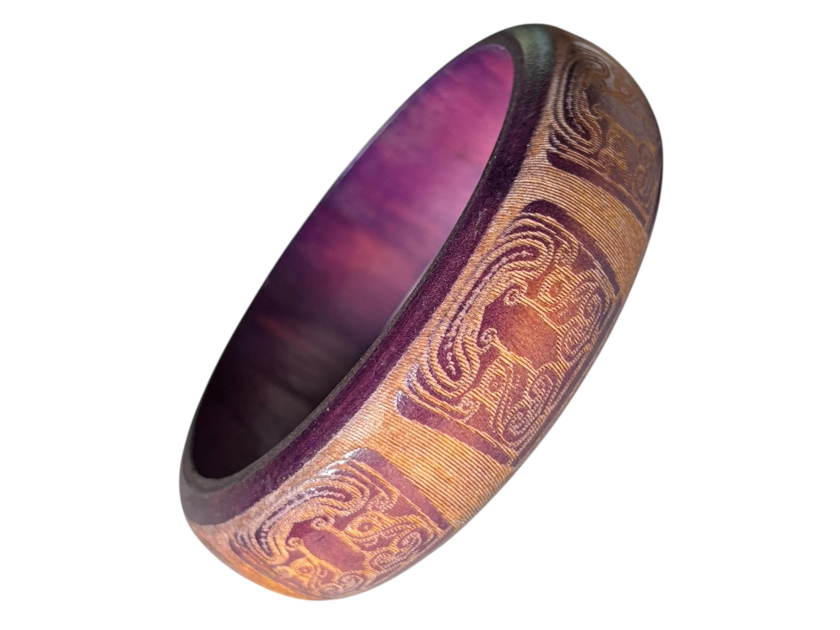 Bracelet Ouvert En Bois Naturel – Jonc Motifs – Idée Cadeau – Style Bohème