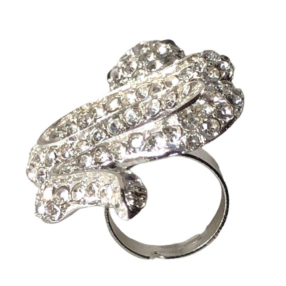 Vintage Rhinestone Snake Ring, Silver Style Adjus… - image 4
