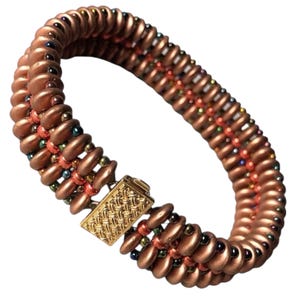 Vintage Copper Glass Bead Bracelet: Peacock Accent Beads, 1980s
