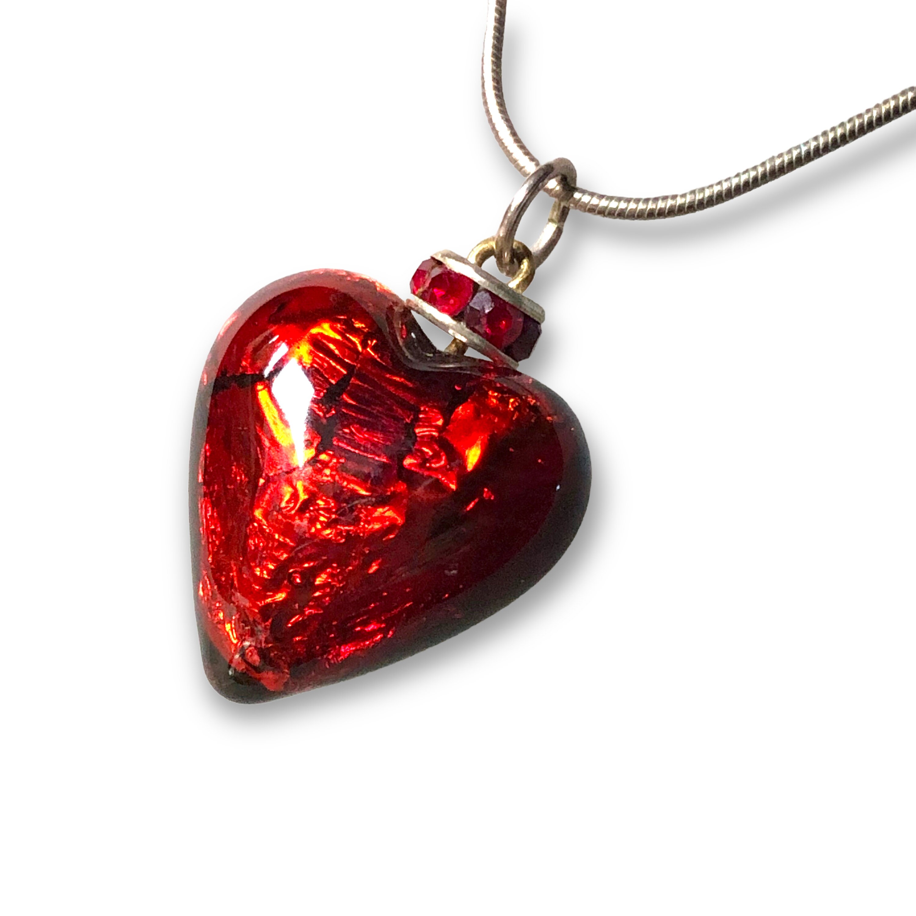 Red Heart Murano Glass Crackle Foiled Pendant on 925 Sterling Etsy