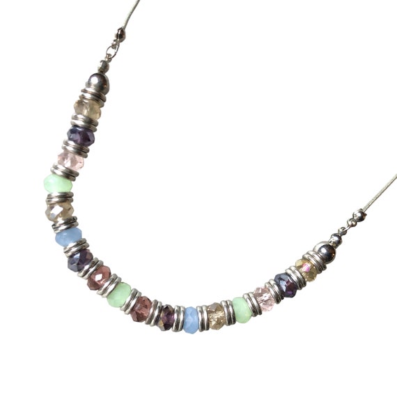 Pastel Crystal Rondelle Bead & Silver Style Snake… - image 6