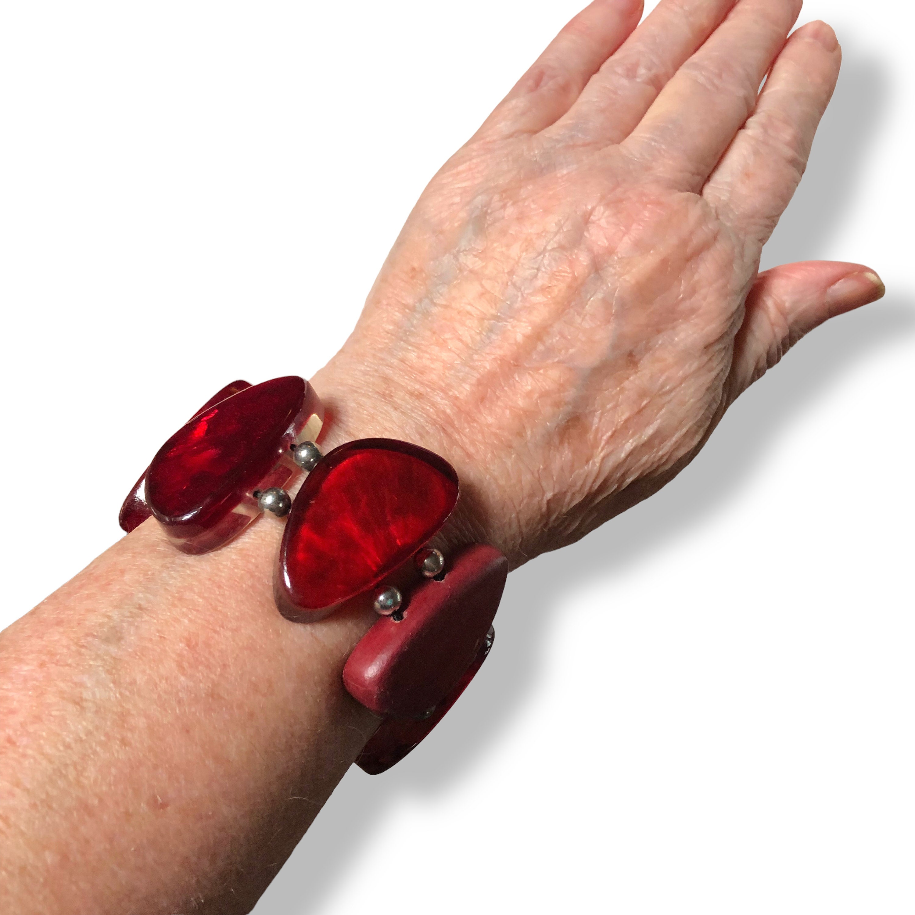 Bracelet élastique Vintage Perles Rouges En Bois Léger - Modèle Unique - Occasion Parfait état