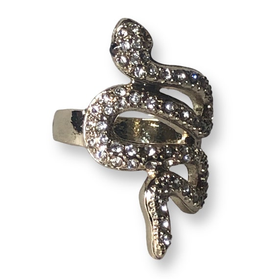 Rhinestone Snake Ring, Gold Style Snake Ring Encr… - image 2