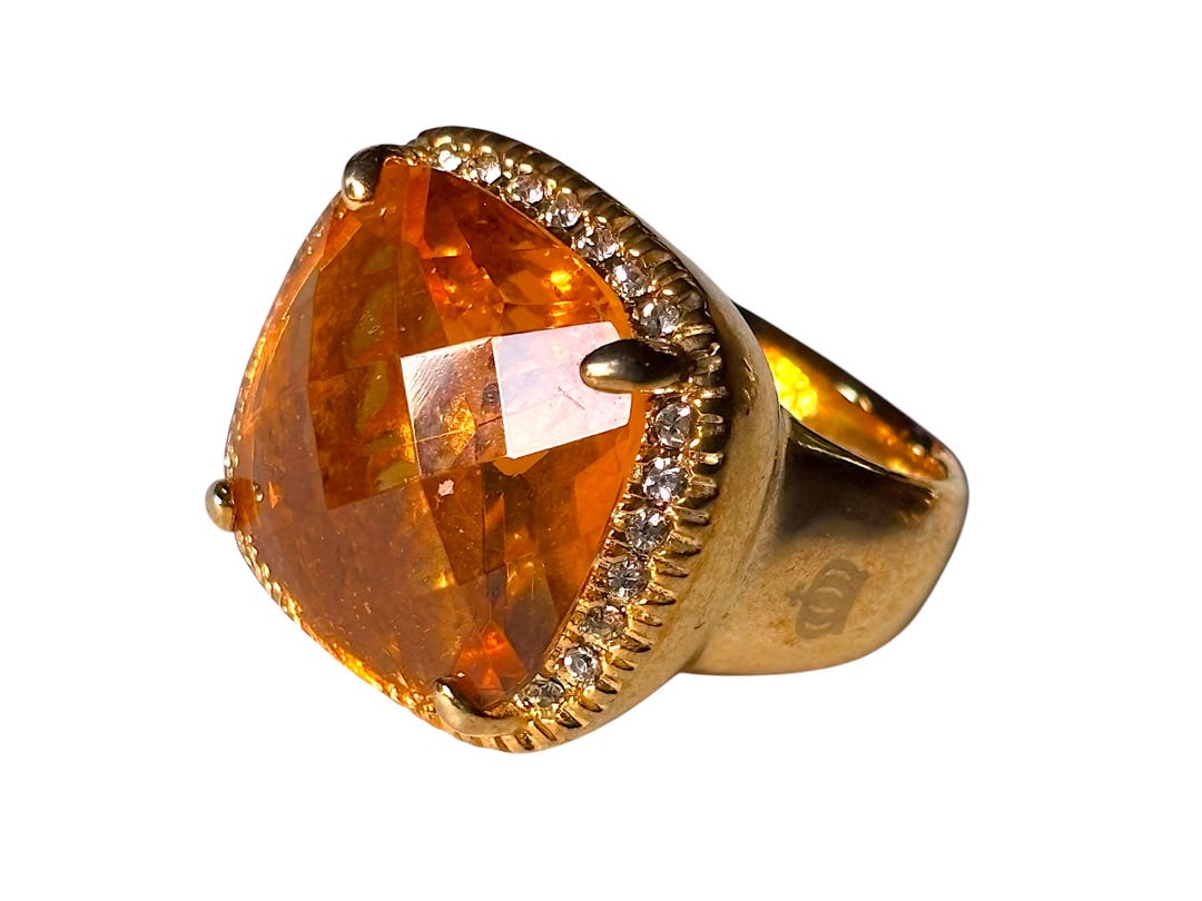 Pompöös Design Harald Glöckler Faux Citrine CZ Cocktail Ring 28k Gold ...