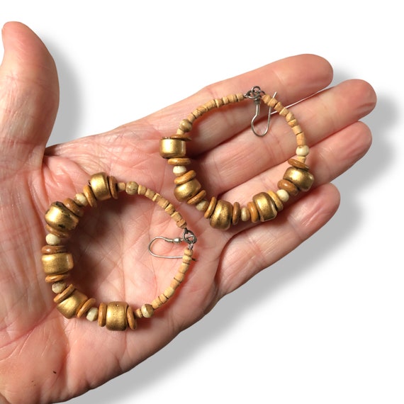 Orecchini A Cerchio Boho Con Perline In Legno E Vetro Multicolore – Placcatura Argento, Lunghi 8 Cm