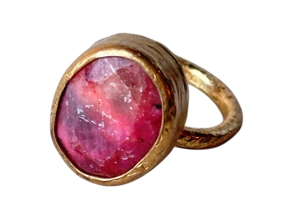Vintage Ruby Zoisite Gold Plated Adjustable Oval … - image 1