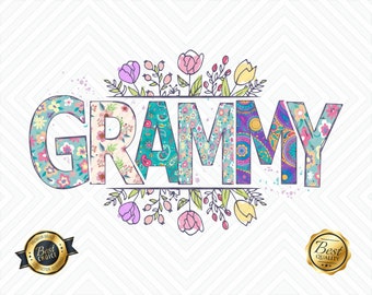 Grammy Floral PNG: Diseño de sublimación para taza o camiseta (Descarga digital)