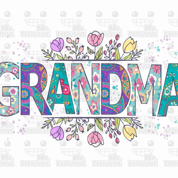 Grandma Digital 300 DPI png Image for Sublimation Design, instant download design with flowers, Cute PNG Clip art for t shirt, mug, pillow