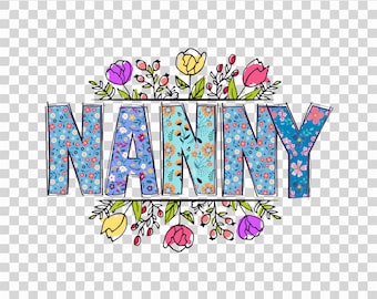 Imagen PNG de niñera con flores: Imagen con nombre colorido (Descarga digital)