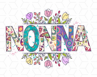 Nonna Digital 300 DPI png Bild für Sublimation Design, direkter Download png Design mit Blumen, Süße PNG Clip Art für T-Shirt, Tasse, Kissen