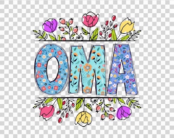 Oma Floral PNG: Diseño de sublimación para camisetas y tazas (Descarga digital)