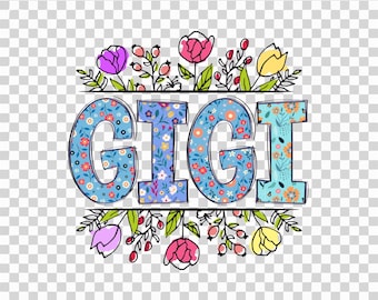Gigi Floral PNG: Diseño de sublimación de nombre colorido (archivo digital)