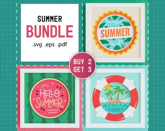 Paquete 3D Summer Shadow Box - Beach SVG, Hello Summer, Arte en papel en capas, archivos tropicales para Cricut con instrucciones sencillas