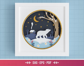 3D Polar Bear Shadow Box SVG - Winter SVG, Christmas, Snow, Layered Paper Art, Files For Cricut and Silhouette with Easy Instructions
