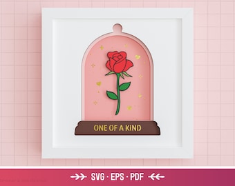 3D Special Rose Shadow Box SVG - Valentines Day, Love SVG, Layered Paper Art, Wedding Gift, Couples Gift, Cricut, Silhouette, Light Box