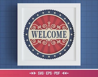 3D Patriotic Welcome Shadow Box SVG, America Welcome Sign, Fourth of July, Independence Day, Files for Cricut and Silhouette