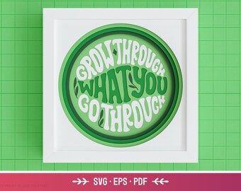Caja de sombras motivacionales 3D: Cita edificante SVG, Arte de papel en capas, Groovy, Archivos fáciles para Cricut y Silhouette