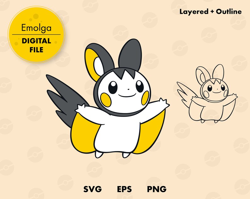 Emolga Pokemon SVG cut file Layered digital template | Etsy