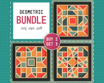 3D Geometric Shadow Box Bundle - Modern Decor, Abstract, Retro, Layered Paper Art SVG, Easy Shadow Box Files for Cricut