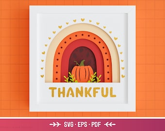 3D Thankful Rainbow Shadow Box SVG - Thanksgiving, Fall, Autumn, Layered Paper Art, Files For Cricut and Silhouette with Easy Instructions