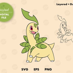 outline papercut Layered digital template vector Bayleef vinyl Silhouette SVG cut file instant download Pokemon Cricut decal