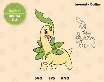 outline papercut Layered digital template vector Bayleef vinyl Silhouette SVG cut file instant download Pokemon Cricut decal