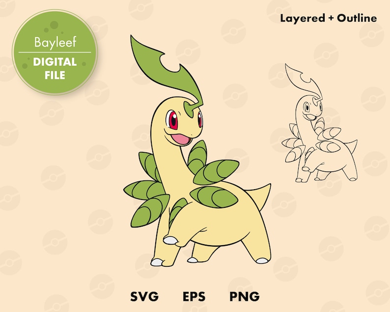 outline papercut Layered digital template vector Bayleef vinyl Silhouette SVG cut file instant download Pokemon Cricut decal