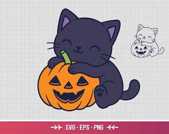 Gato abrazando una calabaza SVG: Lindo archivo de corte de Halloween para Cricut