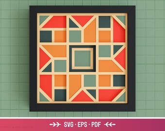 3D Geometric Shadow Box #3 - Modern Decor, Abstract, Retro, Layered Paper Art SVG, Easy Shadow Box Files for Cricut